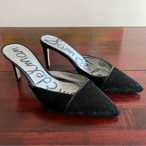 Sam Edelman Odelia Slide Pump Kitten Mules Black Calf Hair 6